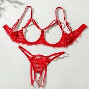 SHEIN Elegant Red Lace Lingerie Set